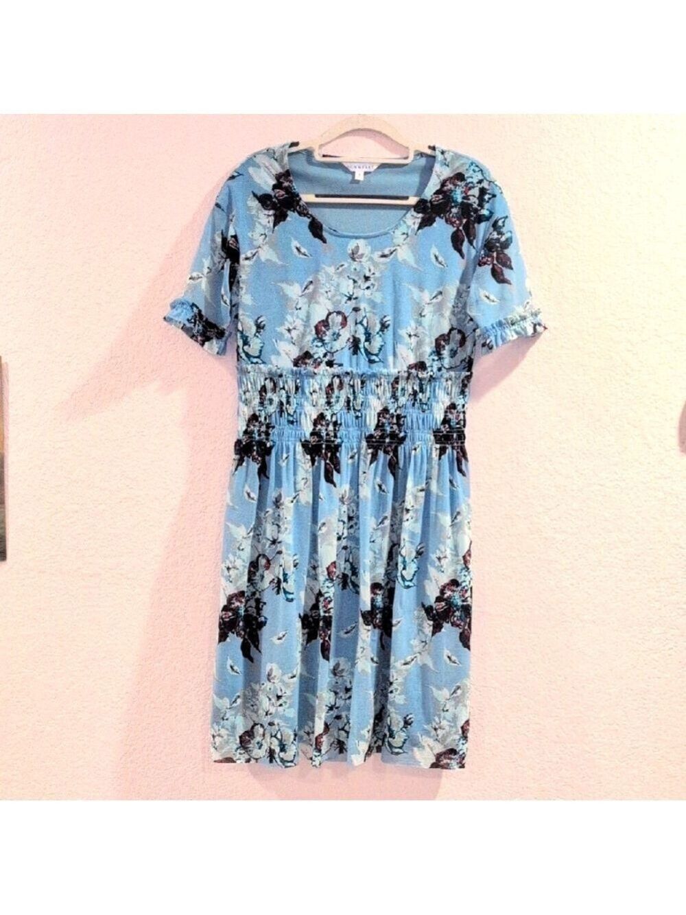 Downeast Short Sleeves Dress,Fully Lined, Floral Blue , Size Small,GUC